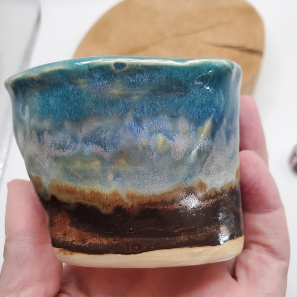 Studio Pottery Signed Desert Landscape Moon Rock Art Kurinuki Square Bowl Vessel - Picture 10 of 11